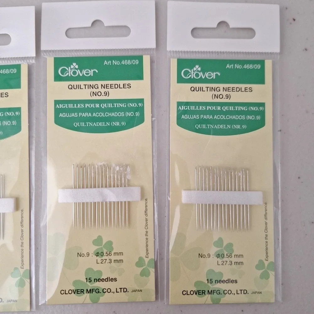 Clover Quilting Needles No. 9 (15 per pack) Art No. 468/09, Set Of 4, JAPAN